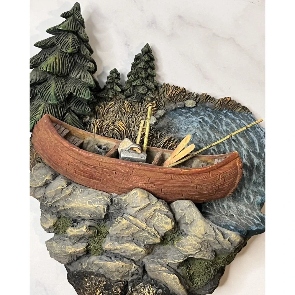 Wall Mount Coat Hanger W/ Detailed Fishing Outdoor Scene Lake House Cabin Decor